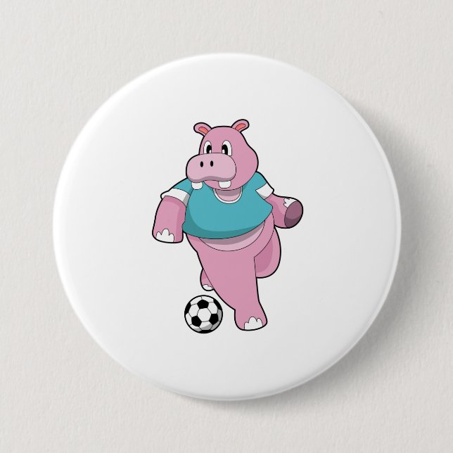 Hippo als Fußballspieler mit Fußball.PNG Button (Vorderseite)