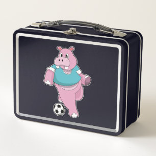 Hippo als Fußballspieler mit Fußball.PNG Metall Brotdose