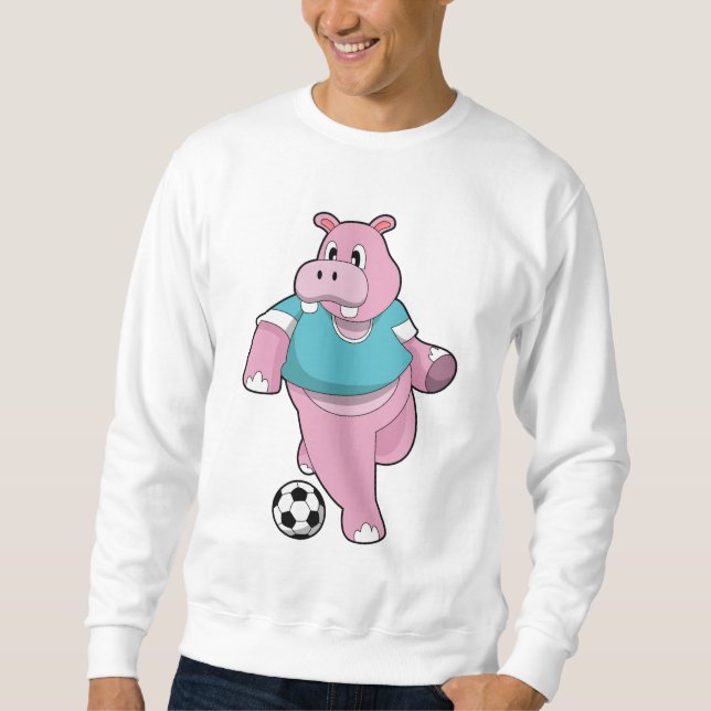 Hippo als Fußballspieler mit Fußball.PNG Sweatshirt (Vorderseite)