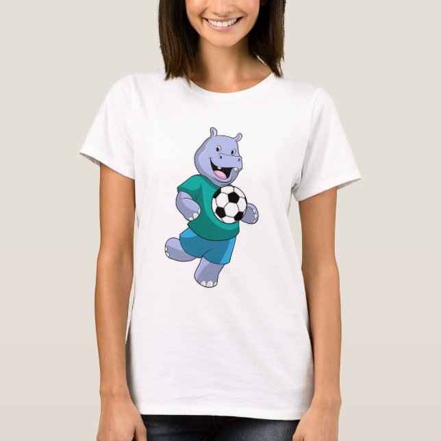 Hippo als Fußballspieler mit Fußball T-Shirt (Vorderseite)