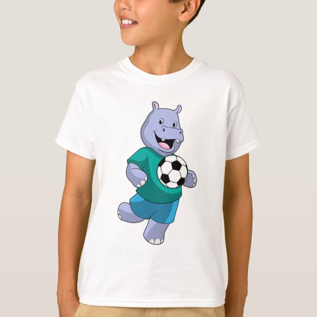 Hippo als Fußballspieler mit Fußball T-Shirt (Vorderseite)