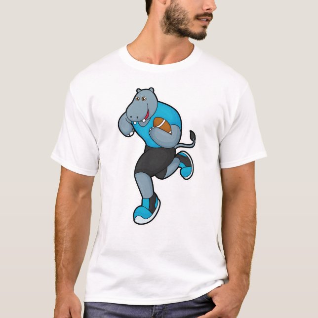 Hippo als Fußballspieler mit Fußball T-Shirt (Vorderseite)
