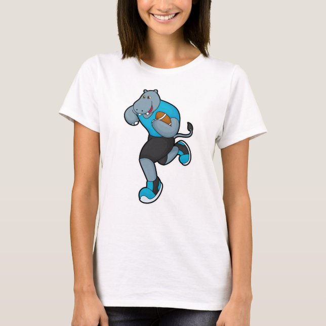Hippo als Fußballspieler mit Fußball T-Shirt (Vorderseite)