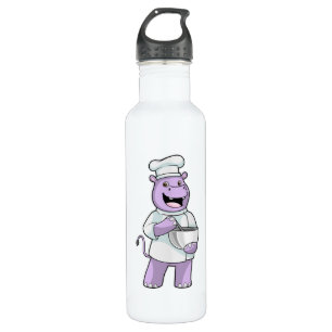 Hippo als Koch mit Bowl Edelstahlflasche