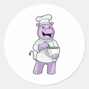 Hippo als Koch mit Bowl Runder Aufkleber
