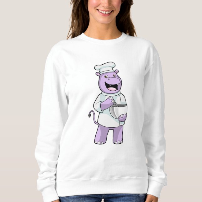 Hippo als Koch mit Bowl Sweatshirt (Vorderseite)