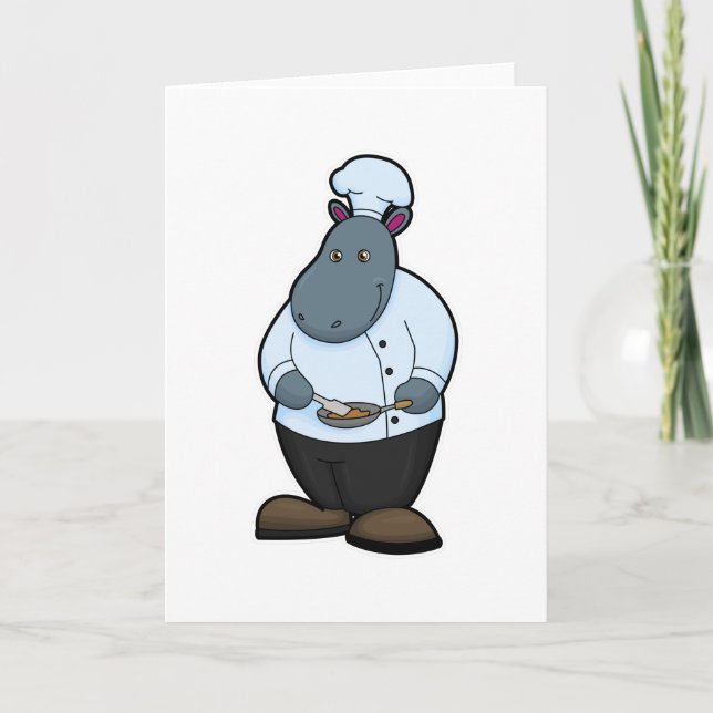 Hippo als Koch mit Pan Karte (Vorderseite)