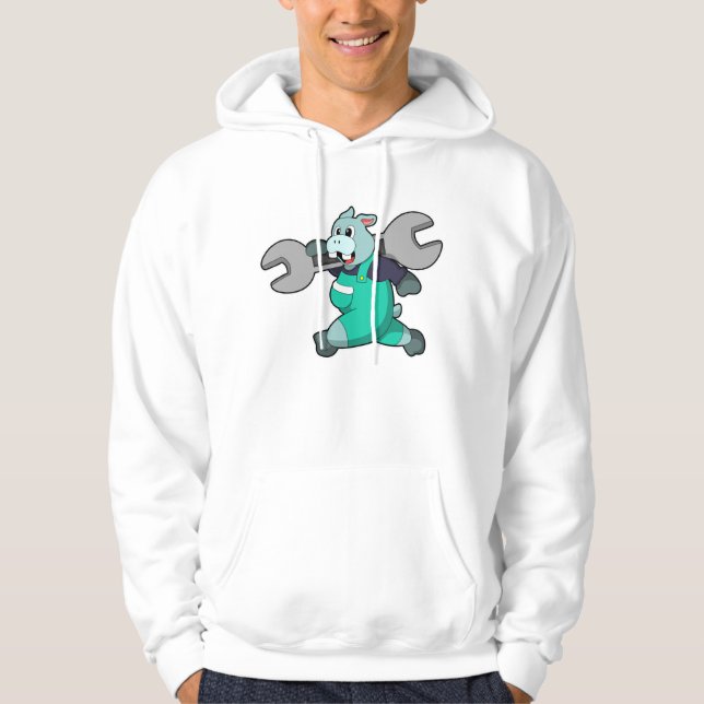 Hippo als Mechanik mit Schraubenschlüssel Hoodie (Vorderseite)