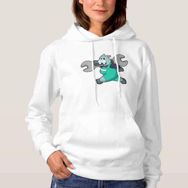 Hippo als Mechanik mit Schraubenschlüssel Hoodie (Vorderseite)