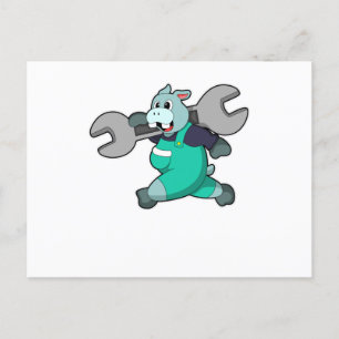 Hippo als Mechanik mit Schraubenschlüssel Postkarte