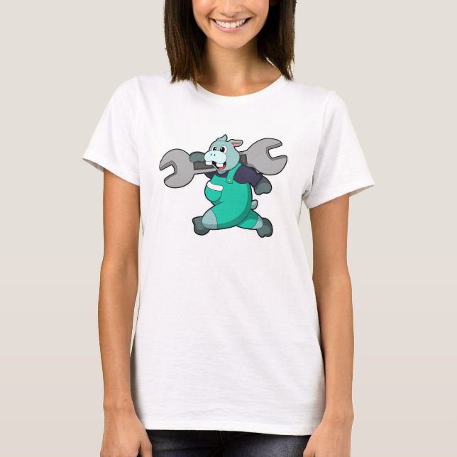 Hippo als Mechanik mit Schraubenschlüssel T-Shirt (Vorderseite)