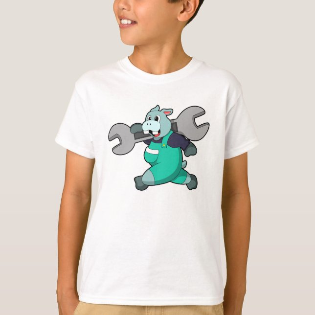 Hippo als Mechanik mit Schraubenschlüssel T-Shirt (Vorderseite)