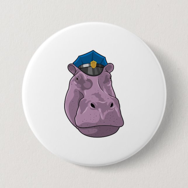 Hippo als Polizeibeamte Button (Vorderseite)