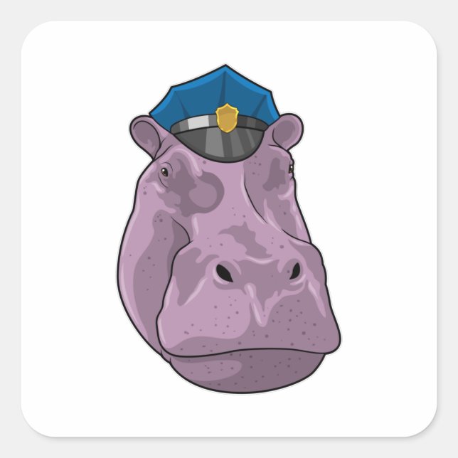 Hippo als Polizeibeamte Quadratischer Aufkleber (Vorderseite)