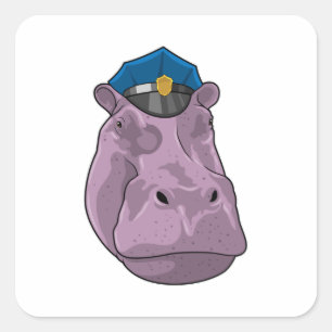 Hippo als Polizeibeamte Quadratischer Aufkleber