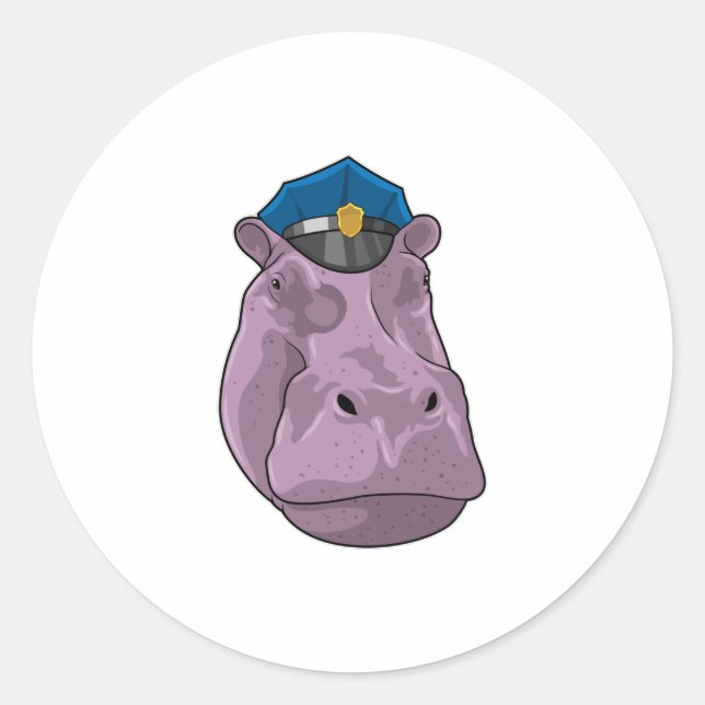 Hippo als Polizeibeamte Runder Aufkleber (Vorderseite)