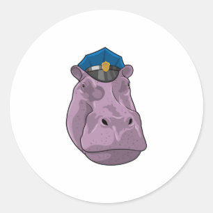 Hippo als Polizeibeamte Runder Aufkleber