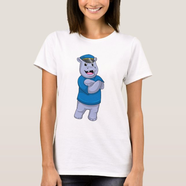 Hippo als Polizeibeamter mit Polizeihut T-Shirt (Vorderseite)