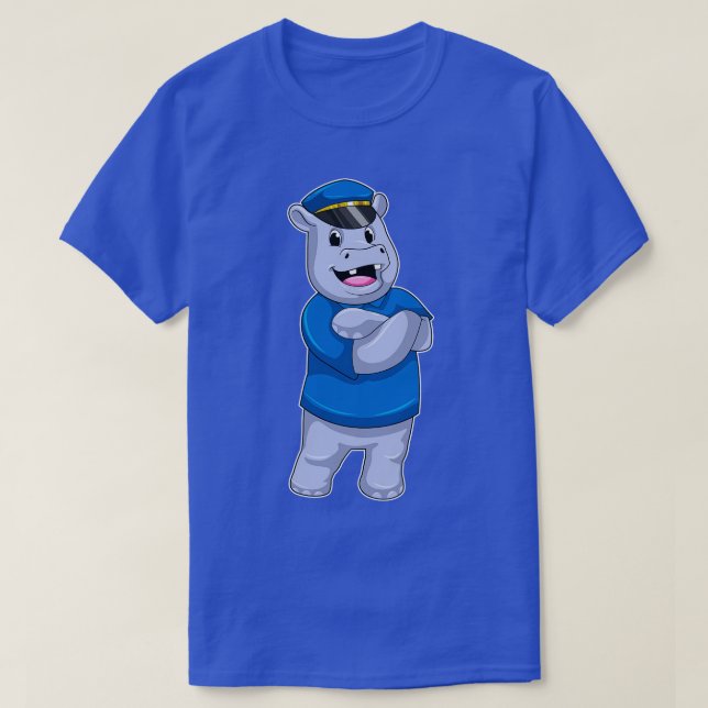 Hippo als Polizeibeamter mit Polizeihut T-Shirt (Design vorne)