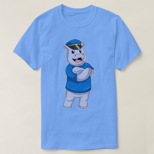Hippo als Polizeibeamter mit Polizeihut T-Shirt (Design vorne)