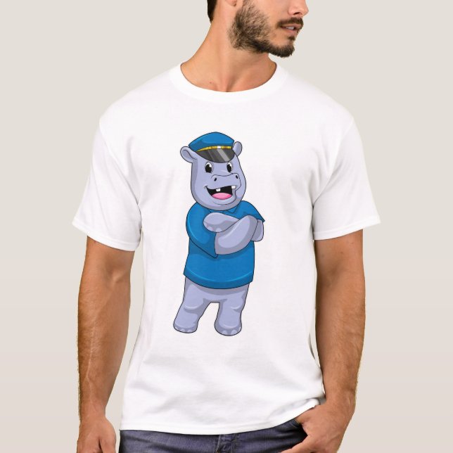 Hippo als Polizeibeamter mit Polizeihut T-Shirt (Vorderseite)
