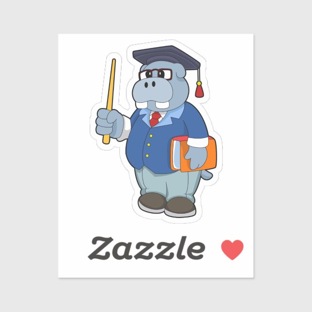 Hippo als Professor mit Buch Aufkleber (Blatt)