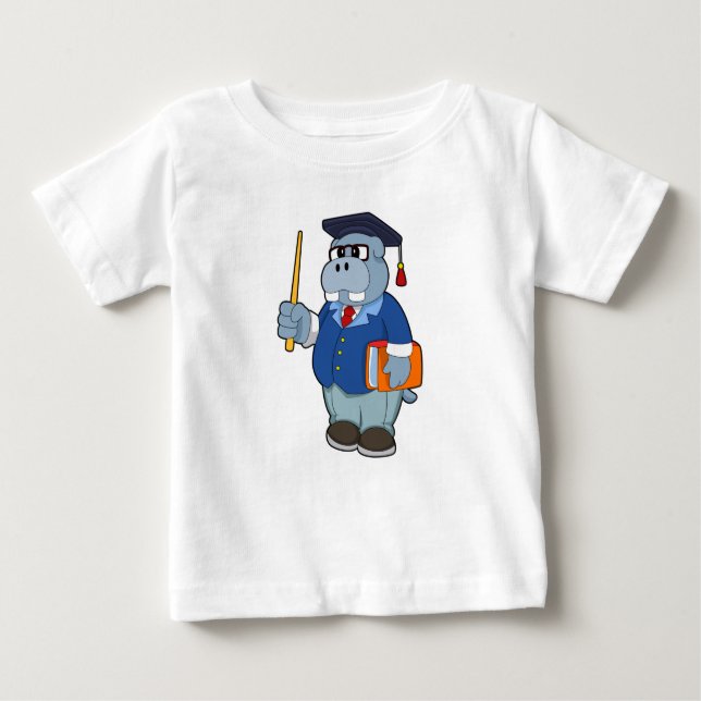 Hippo als Professor mit Buch Baby T-shirt (Vorderseite)