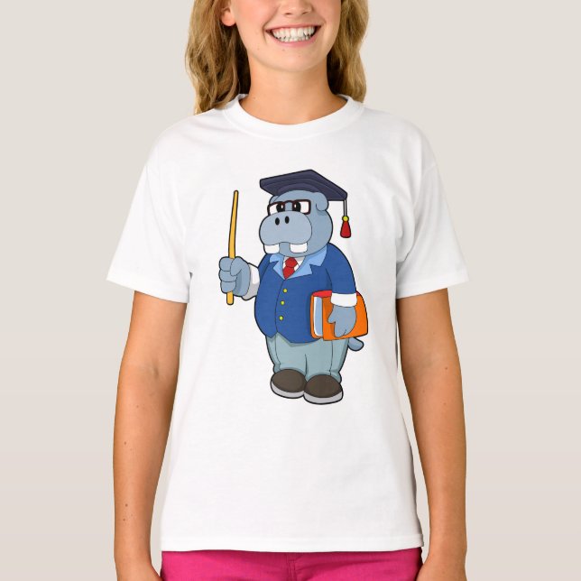 Hippo als Professor mit Buch T-Shirt (Vorderseite)