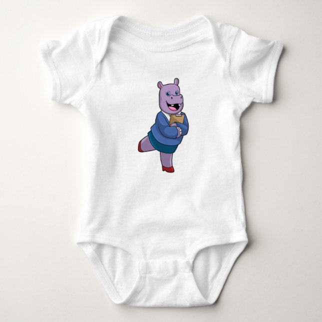 Hippo als Secretary mit Notepad Baby Strampler (Vorderseite)