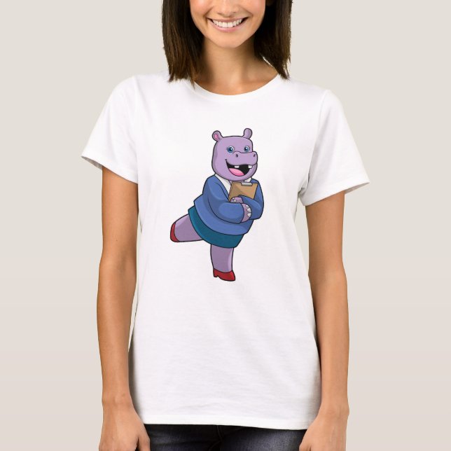 Hippo als Secretary mit Notepad T-Shirt (Vorderseite)