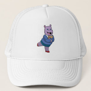 Hippo als Secretary mit Notepad Truckerkappe
