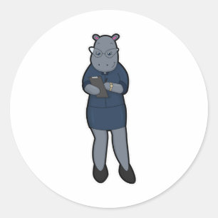 Hippo als Sekretär mit Notepad & Pen Runder Aufkleber