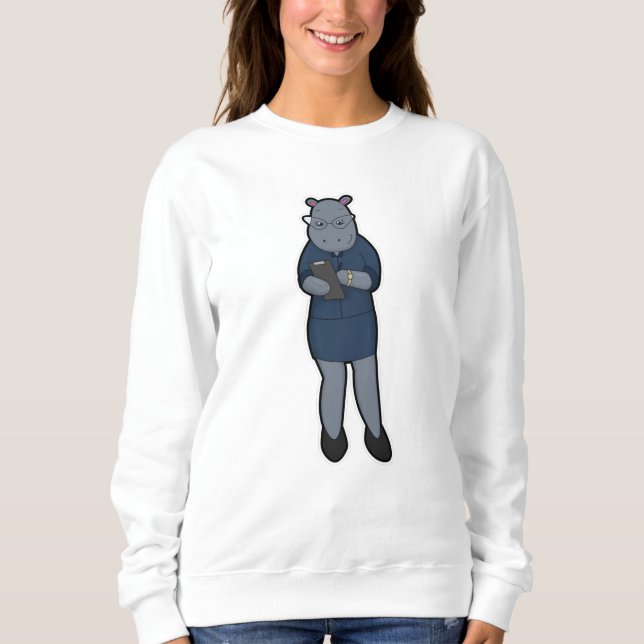 Hippo als Sekretär mit Notepad & Pen Sweatshirt (Vorderseite)
