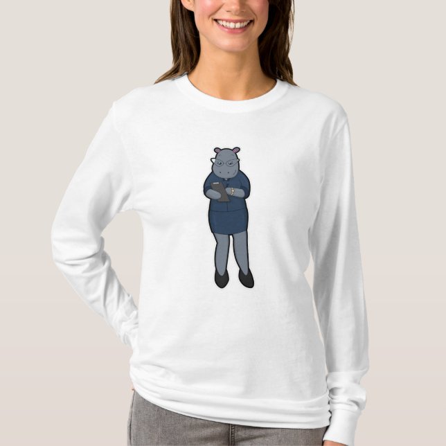 Hippo als Sekretär mit Notepad & Pen T-Shirt (Vorderseite)