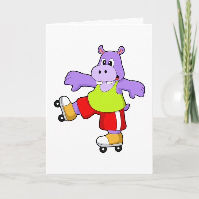 Hippo als Skater mit Inline-Skaten Karte (Vorderseite)
