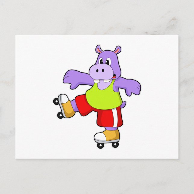 Hippo als Skater mit Inline-Skaten Postkarte (Vorderseite)