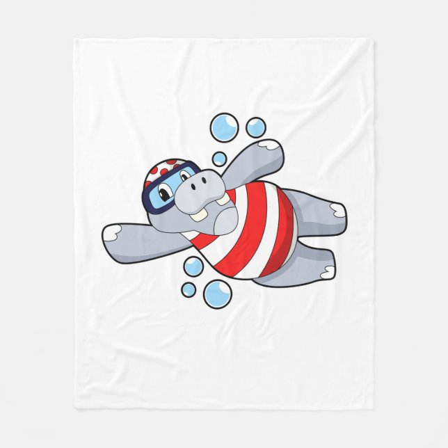 Hippo als Taucher mit Schwimmbrille Fleecedecke (Vorderseite)