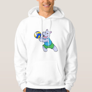 Hippo als Volleyballspieler mit Volleyball Hoodie