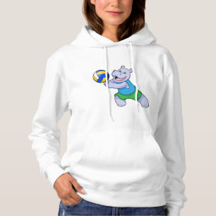 Hippo als Volleyballspieler mit Volleyball Hoodie