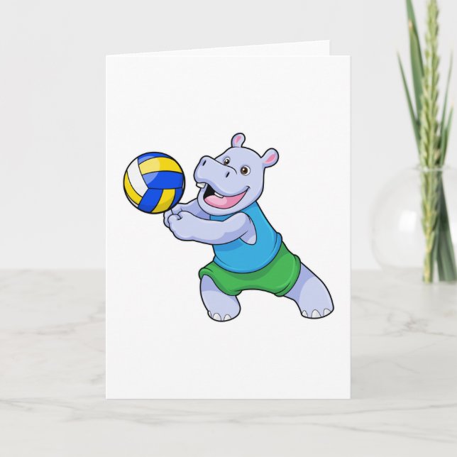 Hippo als Volleyballspieler mit Volleyball Karte (Vorderseite)