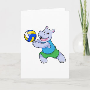 Hippo als Volleyballspieler mit Volleyball Karte