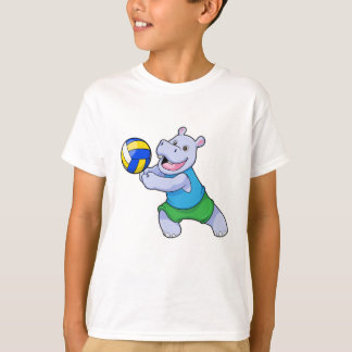 Hippo als Volleyballspieler mit Volleyball T-Shirt