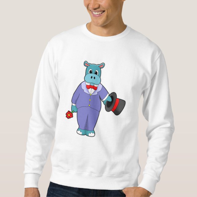 Hippo as Groom mit Anzug und Rose Sweatshirt (Vorderseite)