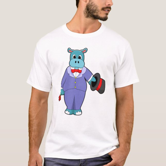 Hippo as Groom mit Anzug und Rose T-Shirt (Vorderseite)
