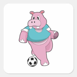 Hippo as Soccer player with Soccer.PNG Quadratischer Aufkleber