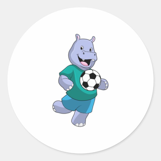 Hippo as Soccer player with Soccer Runder Aufkleber (Vorderseite)