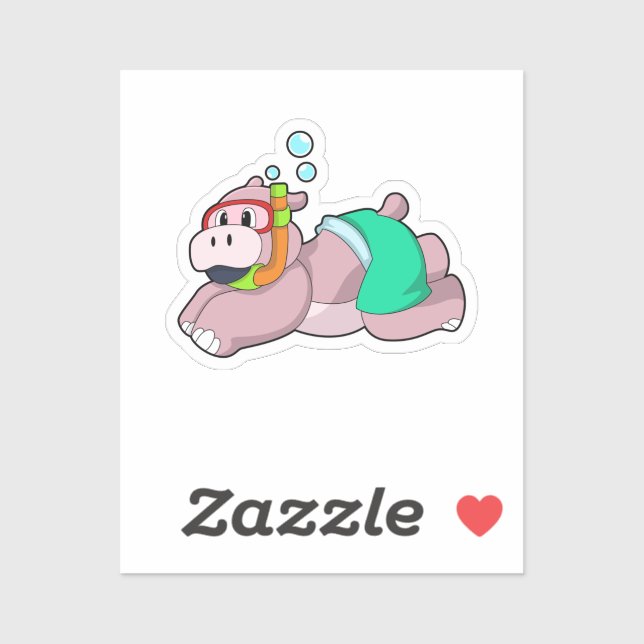 Hippo at Diving with Snorkel Aufkleber (Blatt)