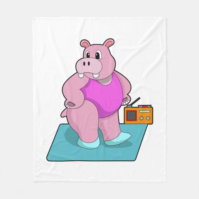 Hippo at Fitness with Radio.PNG Fleecedecke (Vorderseite)
