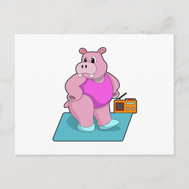 Hippo at Fitness with Radio.PNG Postkarte (Vorderseite)