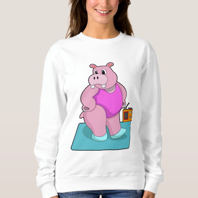 Hippo at Fitness with Radio.PNG Sweatshirt (Vorderseite)